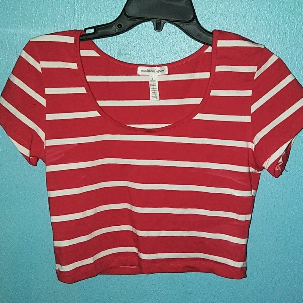 Red and white striped crop top. Size L